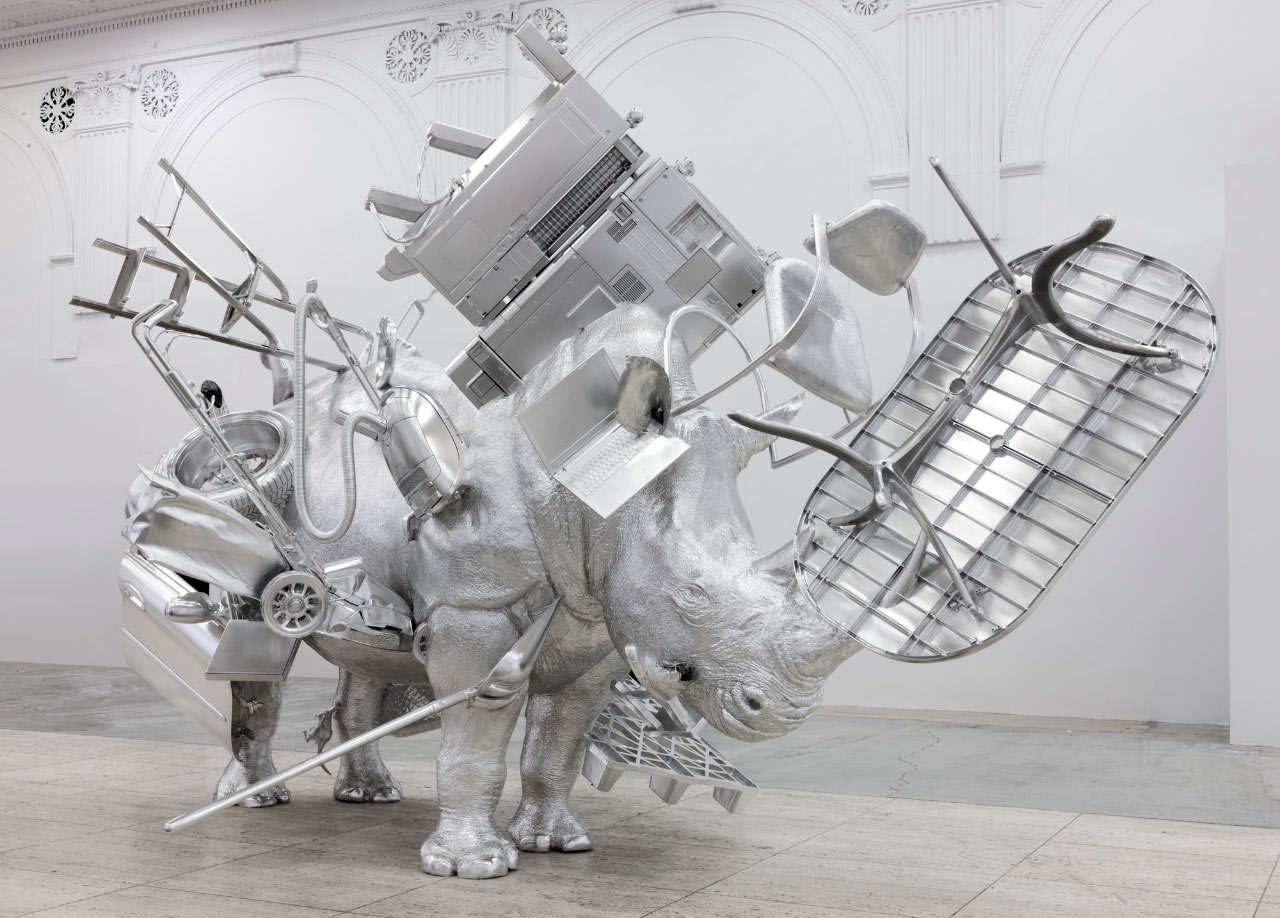 Urs Fischer’s Aluminum Rhinoceros Baffles Midtown Manhattan