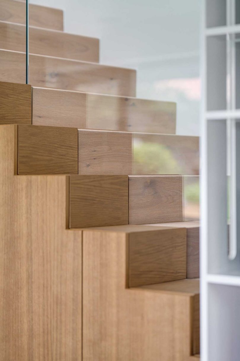 closeup wooden staircase view