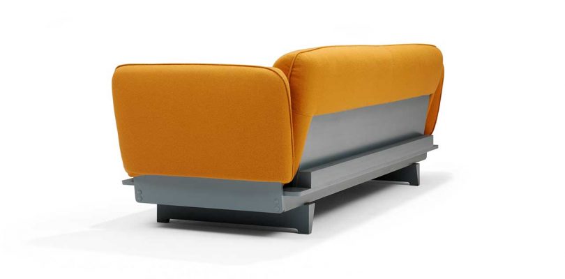 FLOAT SOFA in ocre fabric with blue base