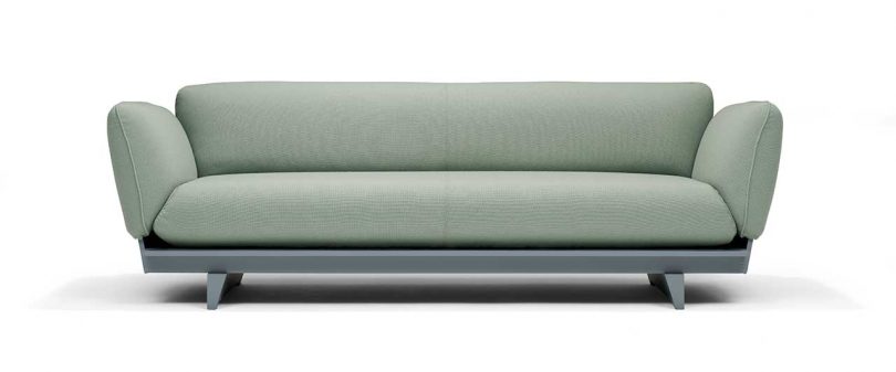 FLOAT SOFA in green fabric with green base