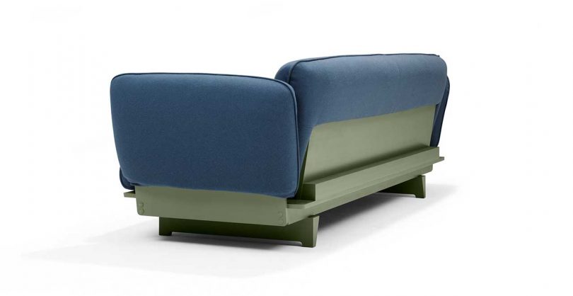 FLOAT SOFA in blue fabric with green base