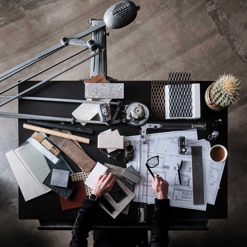 architect's desk from above