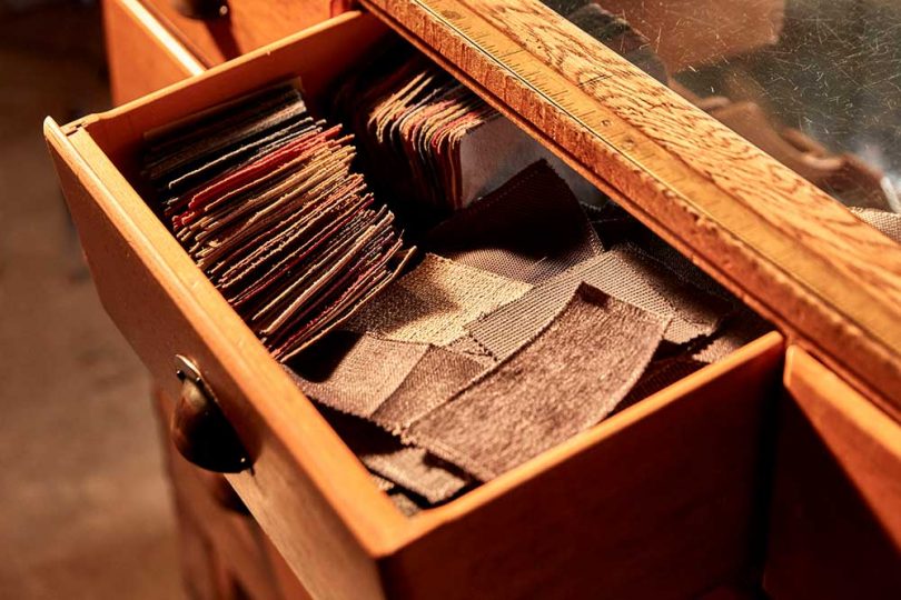 material samples in a drawer