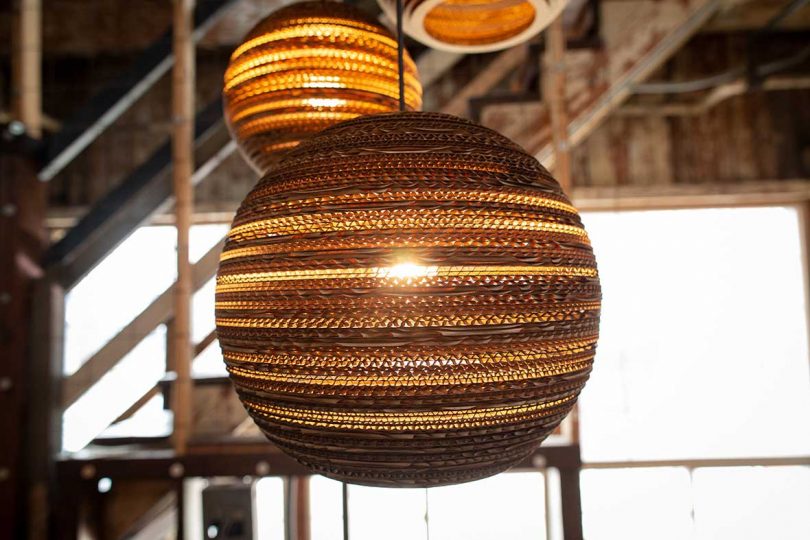 round cardboard light pendant hanging