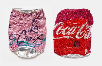 Cheetospheres + Swarovski-Adorned Crushed Cans by Sam Keller