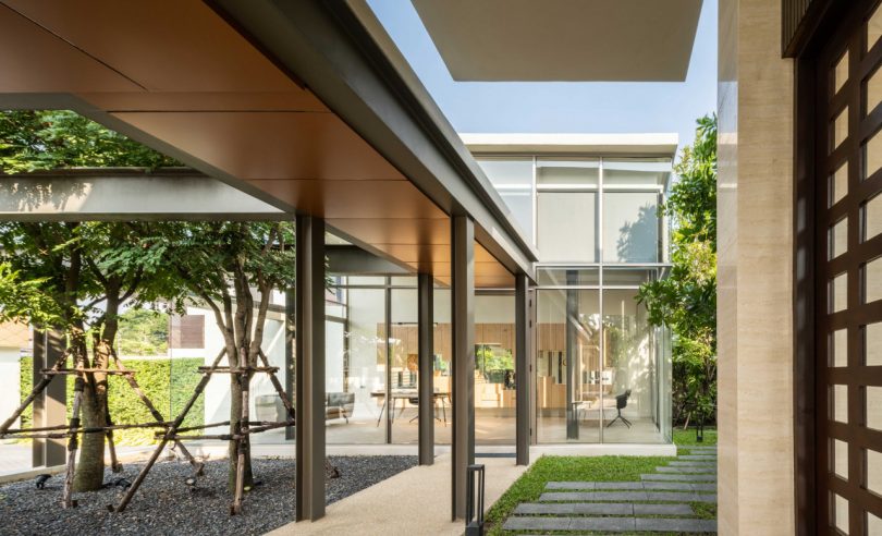 interior view of compound of Bangkok house with room having large windows