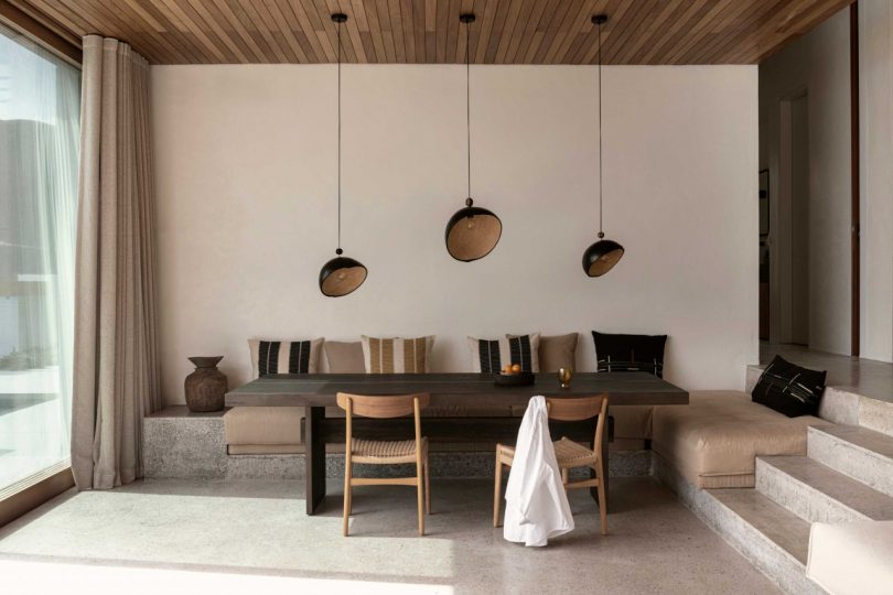 interior view of modern dining table and chairs