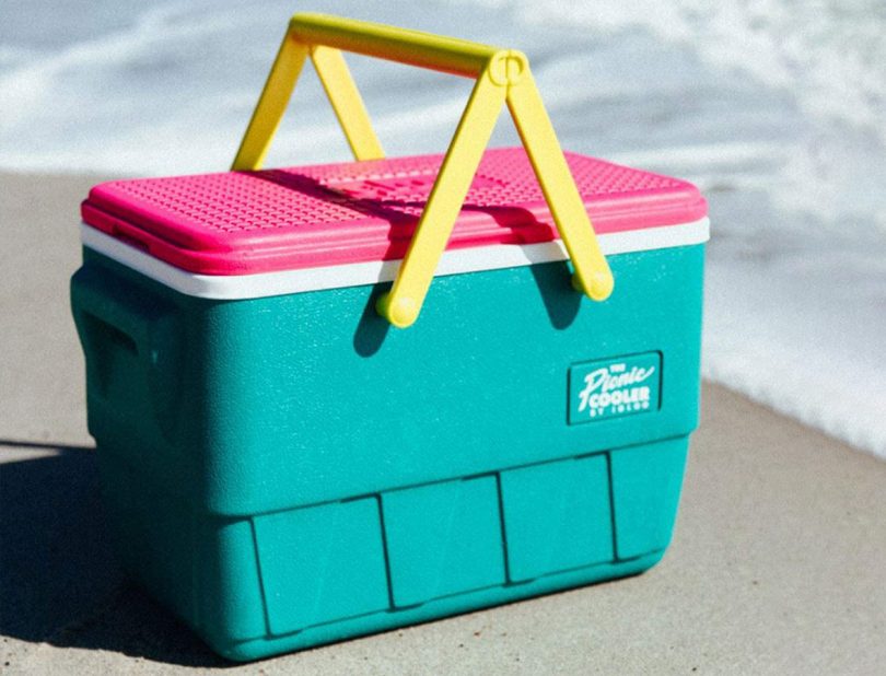 retro igloo cooler at the beach