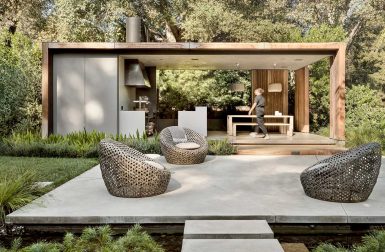 A Pair of Pavilions for Outdoor Cooking, Dining, Meditation + Exercise