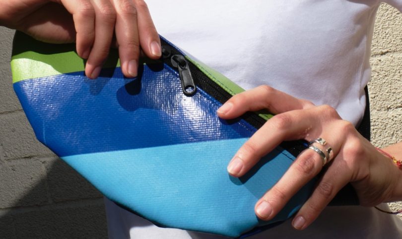 closeup of person hold colorful bag