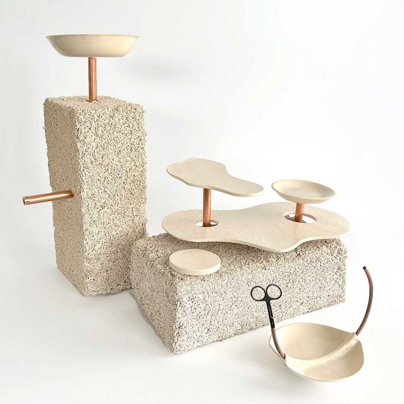 beige sculptural food displays