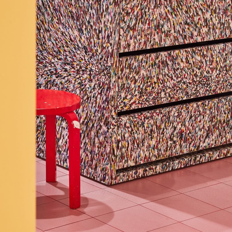 multicolor terrazzo-like stand dresser