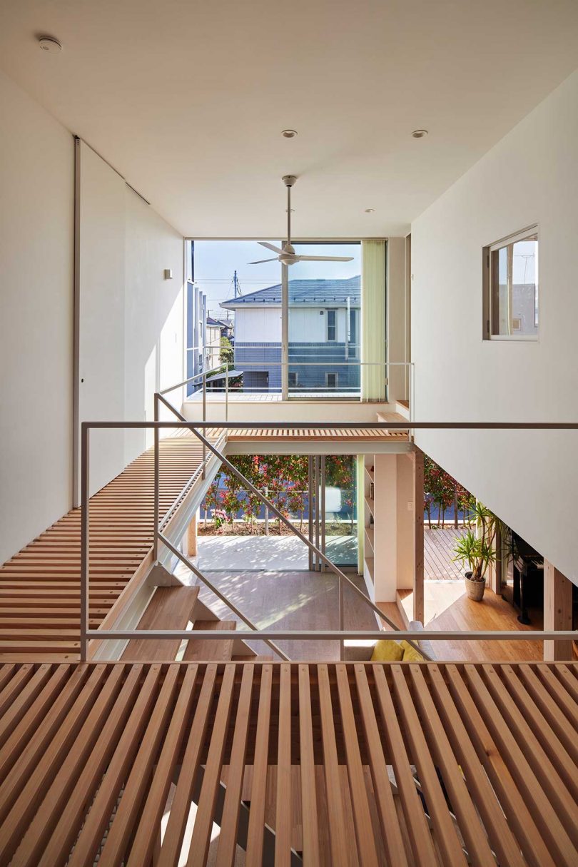 second floor of modern japanese home interior with bridge walkways