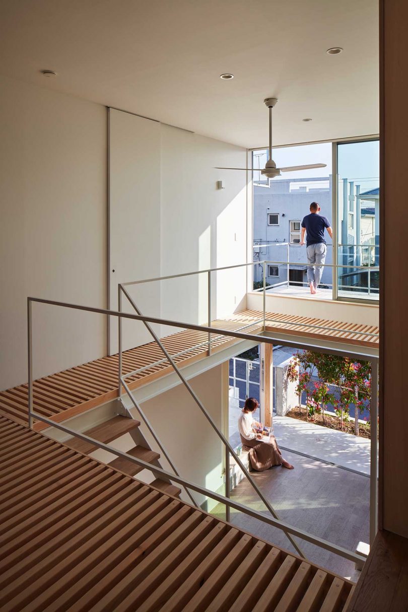 second floor of modern japanese home interior with bridge walkways