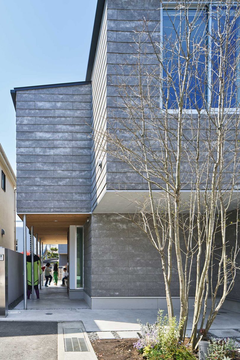 exterior of modern gray house in Japan