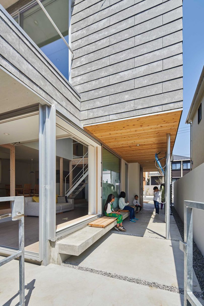 Passageway alongside modern Japanese house