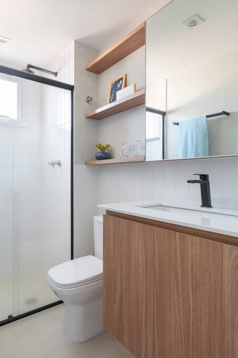 angle view of bathroom in modern apartment