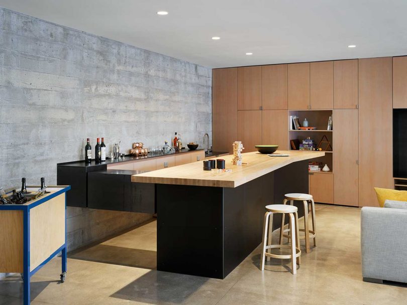 modern home interior with basement bar