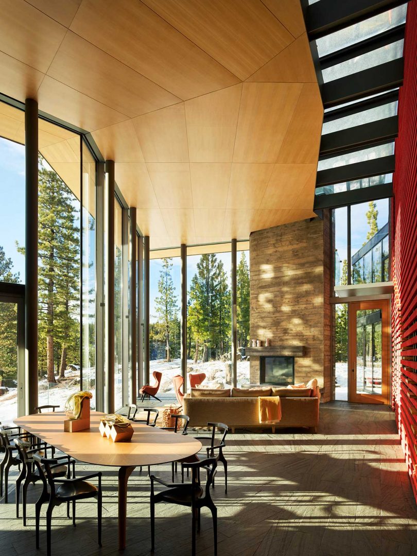 modern interior of large house with double height living room