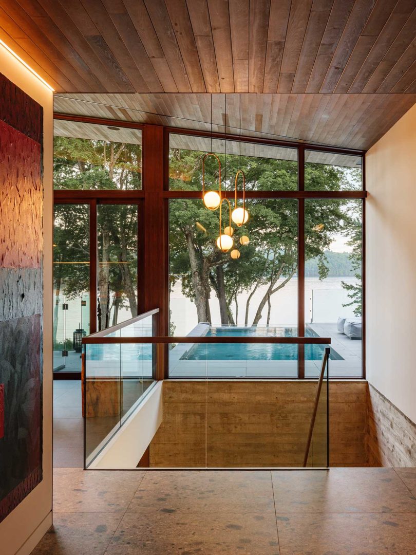 interior of modern house looking out to pool