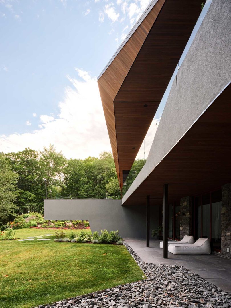 side edge view of modern lake house