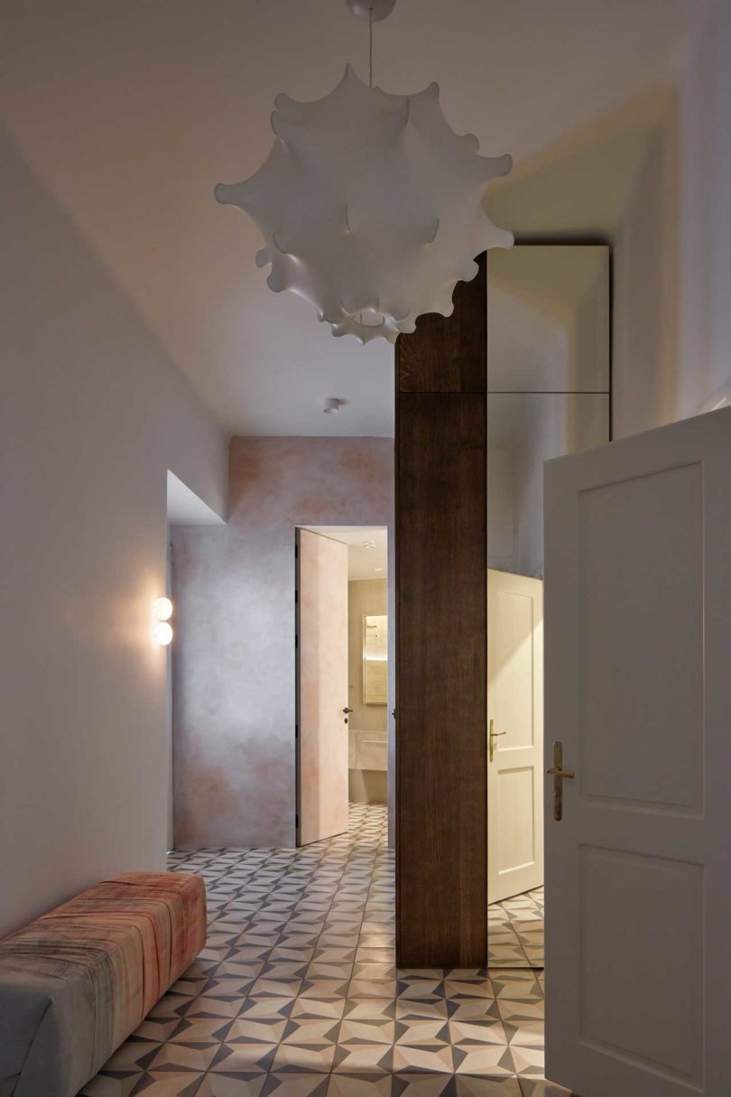 hallway view of modern apartment in old building