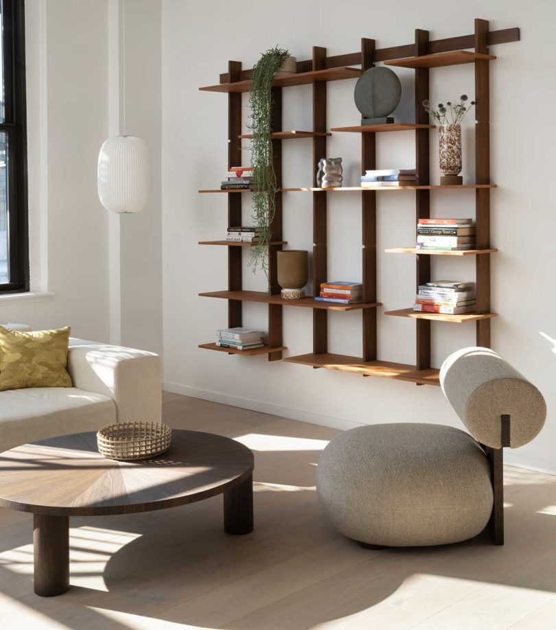 wood shelving in office corner