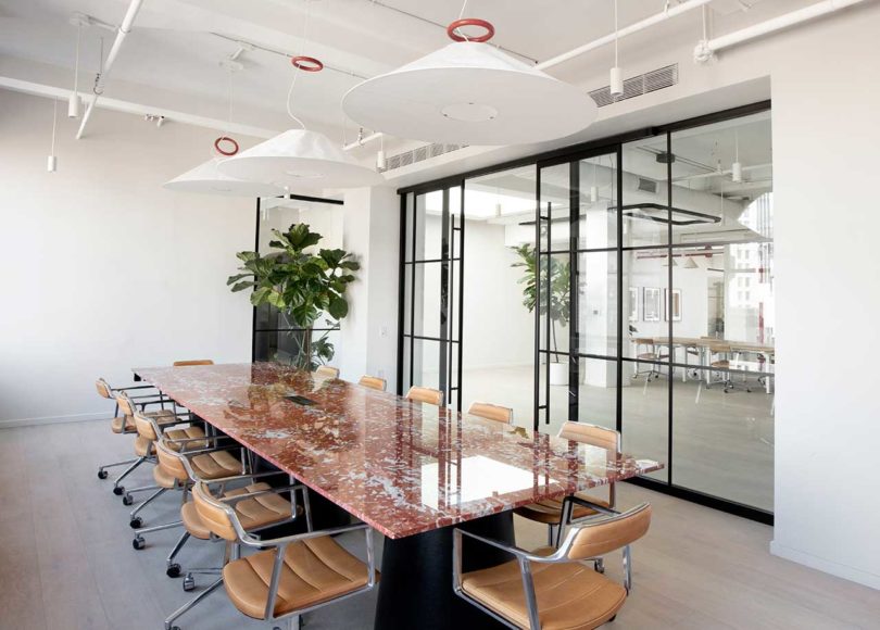 conference room with long marble table