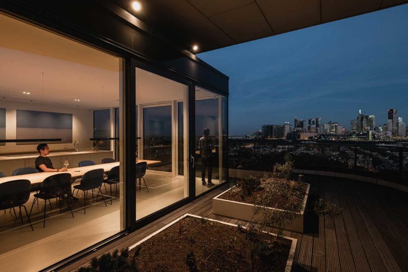 evening view in modern penthouse looking out to view