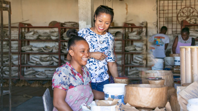 Magalie Noel Dresse with Caribbean Craft artisan