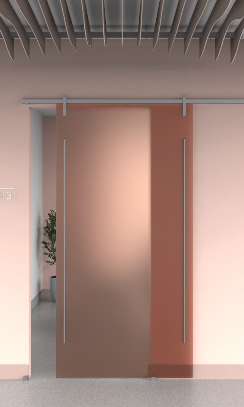 pink partition in office installation