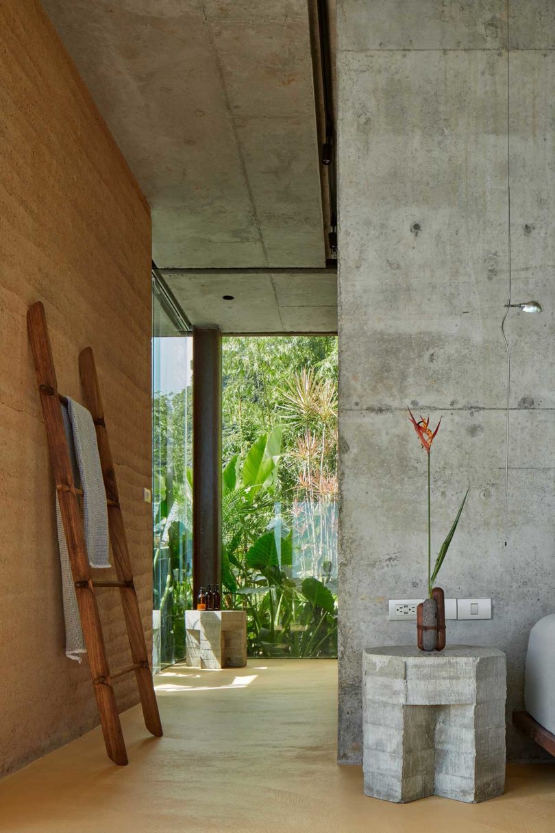 modern interior looking into bathroom