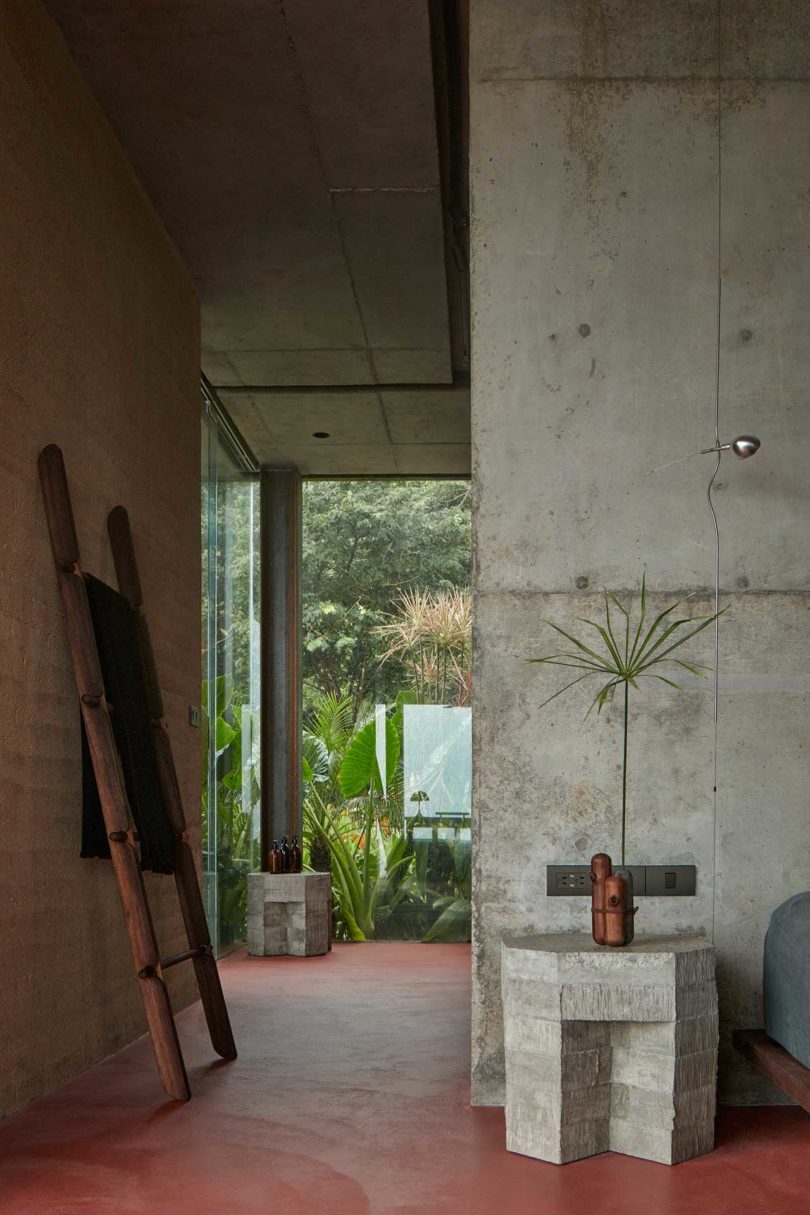 modern interior view looking into bathroom