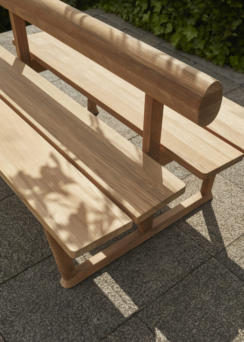 detail of a simple double-sided wooden bench