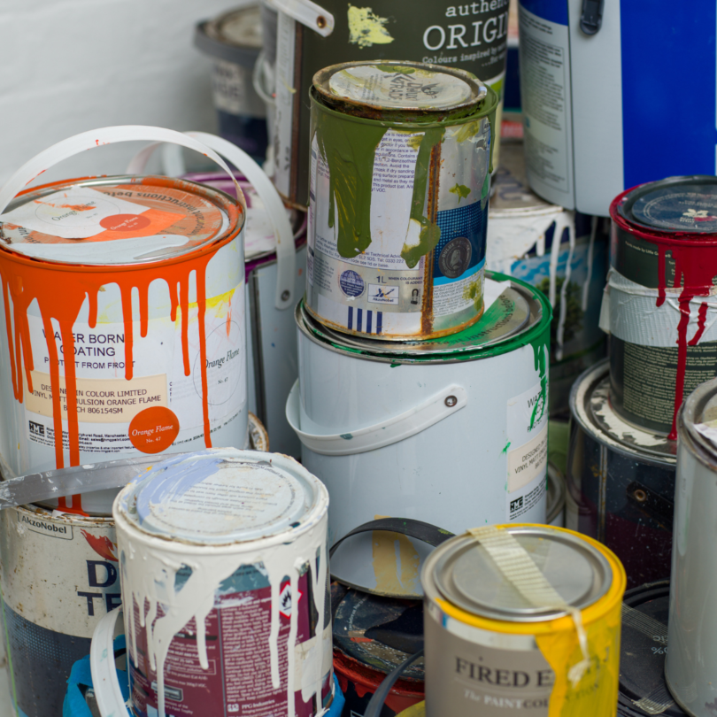 Stacks of paint cans