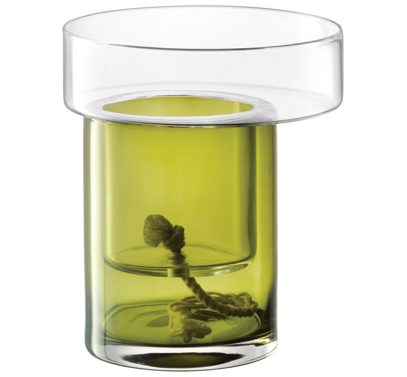 self-watering glass planter on white background