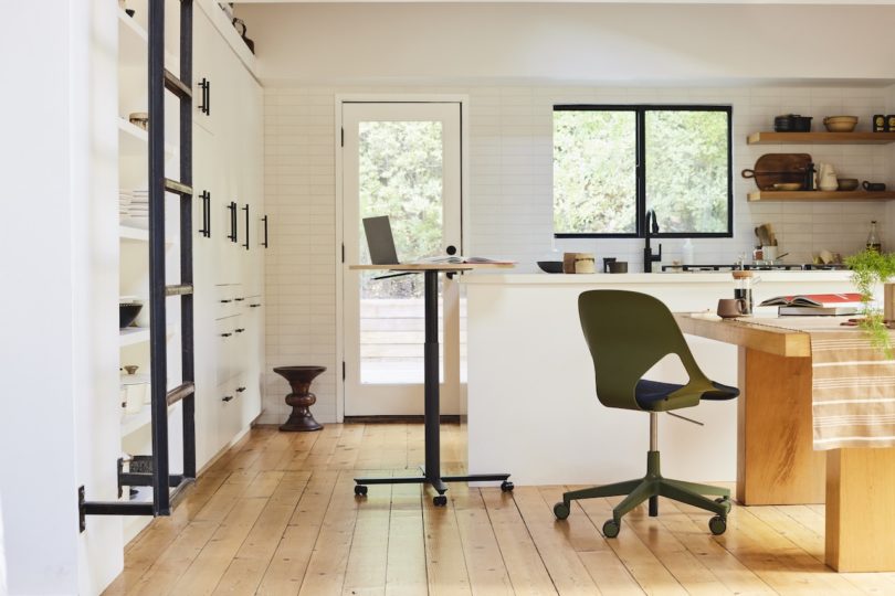 small mobile desk in office setting