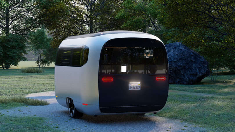 Rear view of The Airstream Studio F. A. Porsche Concept Travel Trailer.