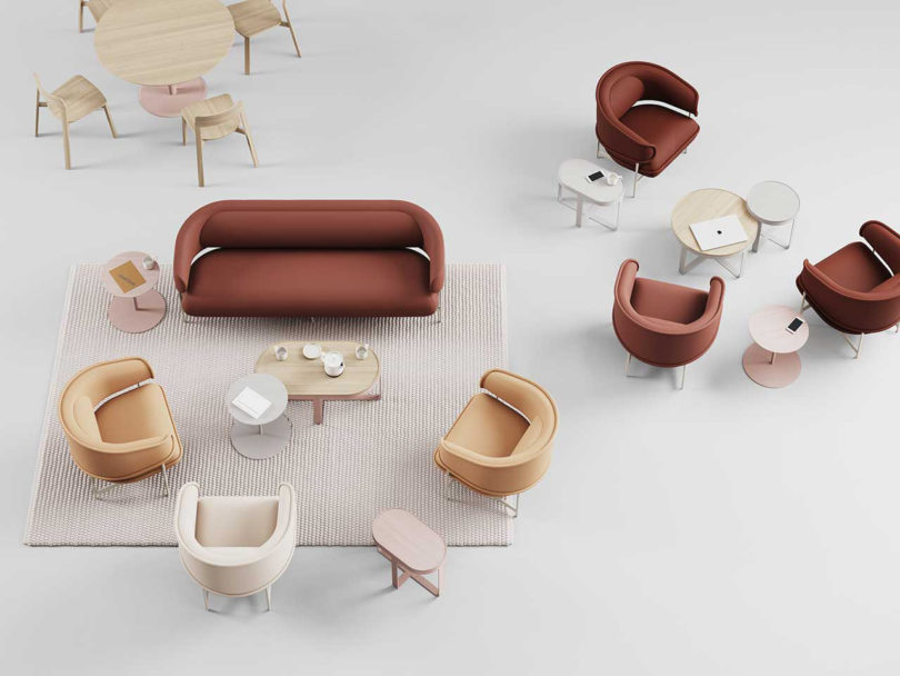 overhead image of oversized sofa and armchairs