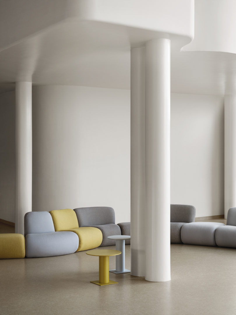 grey yellow and blue modular seating