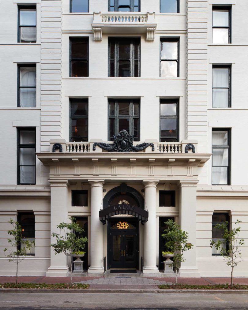 An exterior photo of Maison de la Luz, a historic Italianate building with an intricate facade