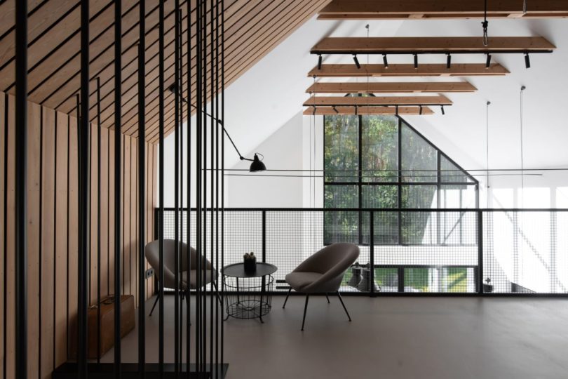 interior view of modern loft space with sitting area