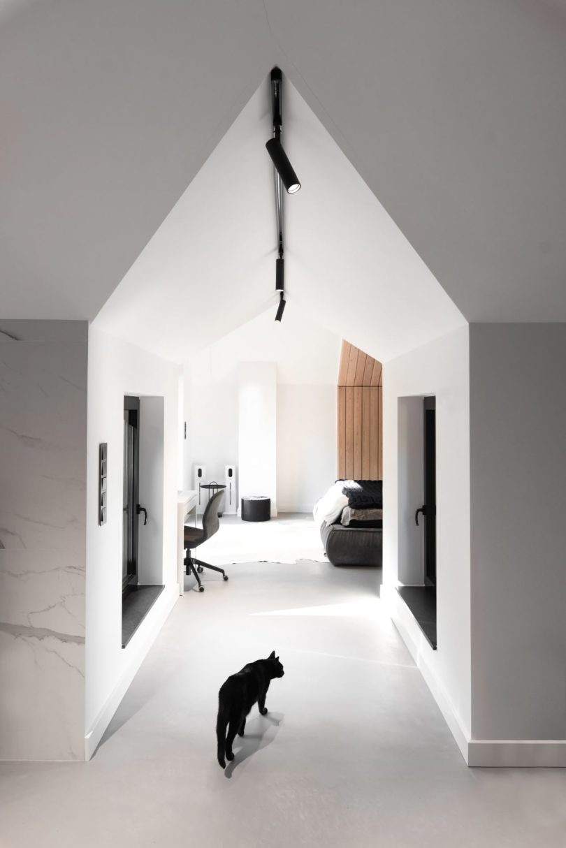 interior view looking down pitched roof space