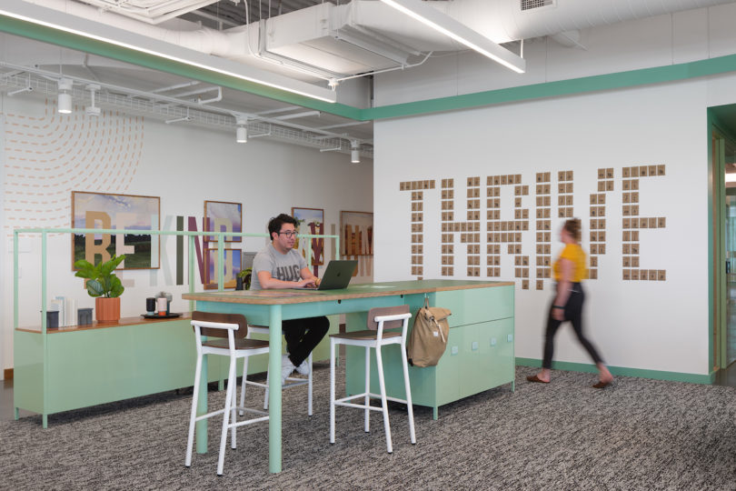 green lockers in modern office