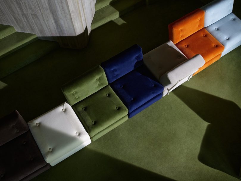 white green blue and orange modular chairs