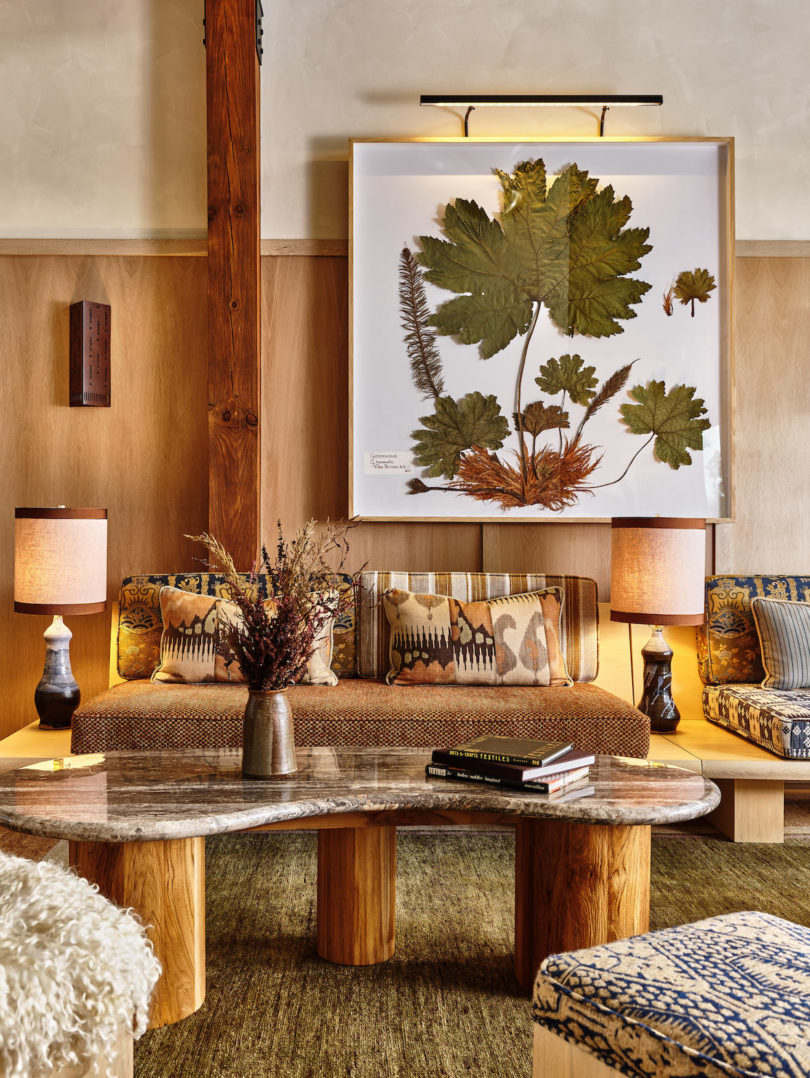 Lounge area near reception filled with neutral tones