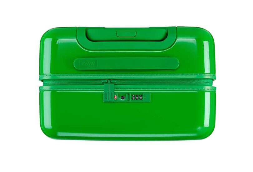 top down view of neon green suitcase