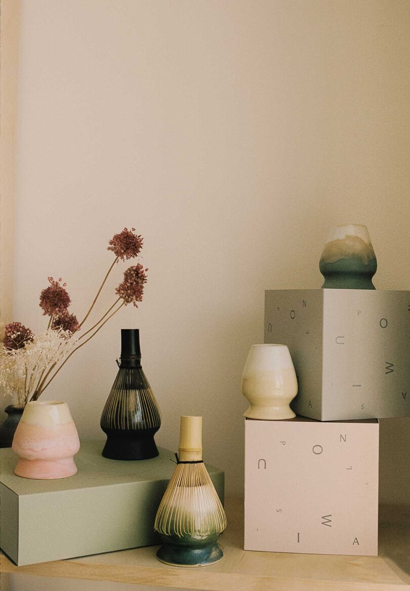 Grouping of ceramics on boxes