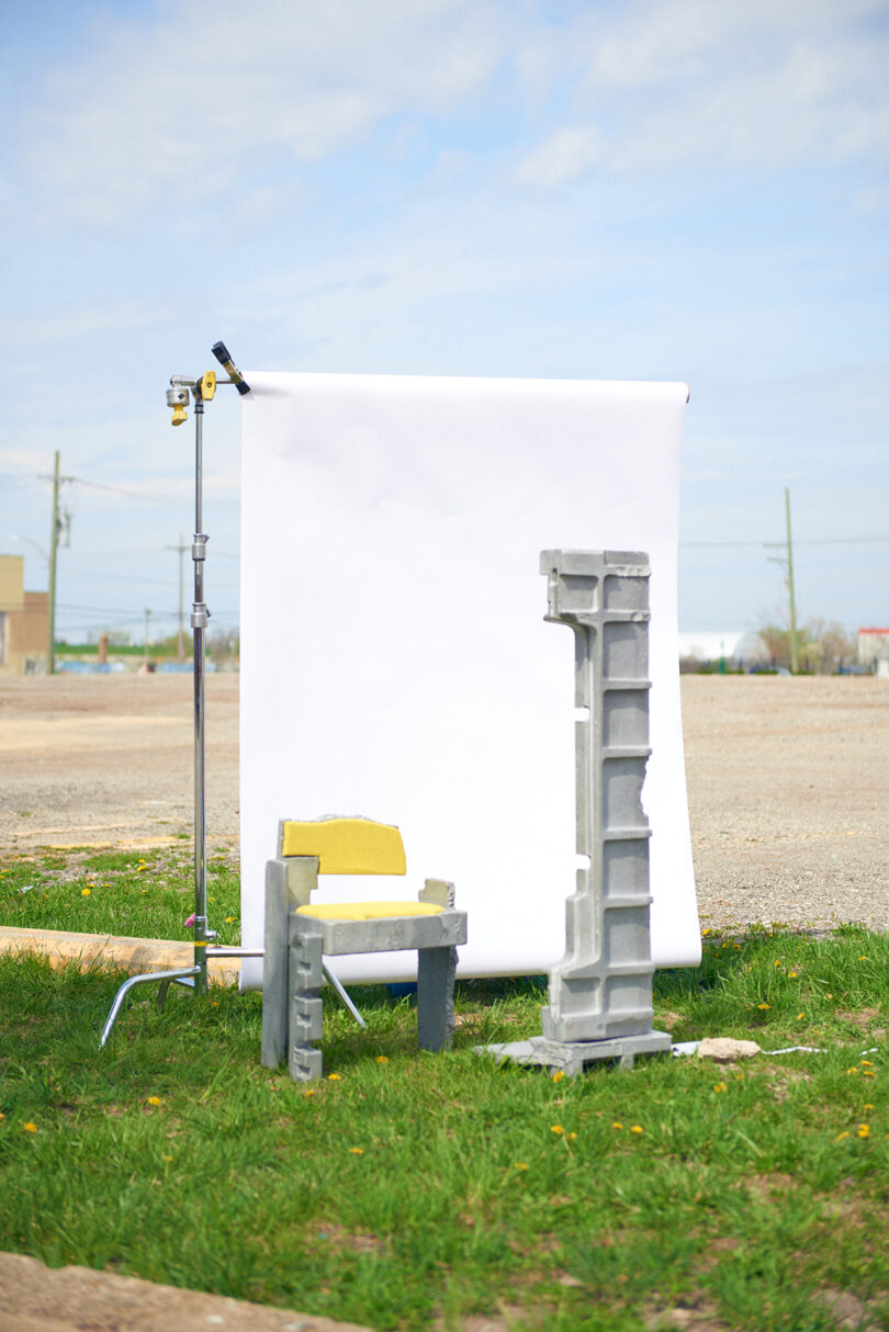 modern aluminum chair and lamp