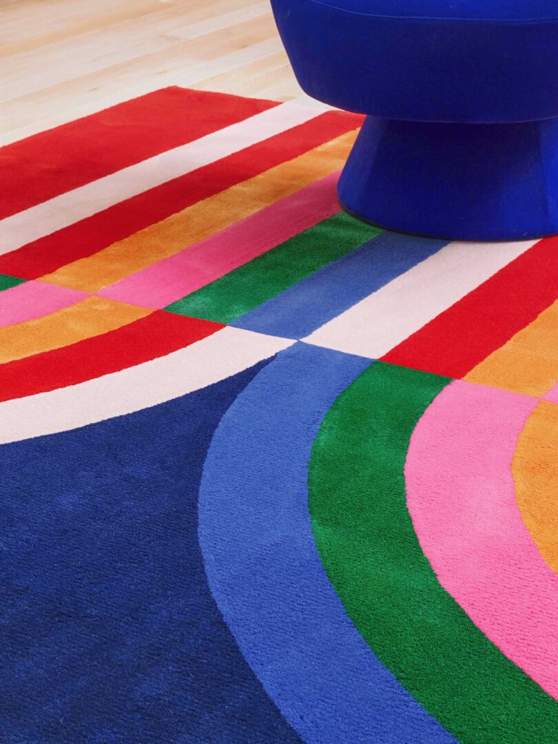 closeup of colorful graphic rug